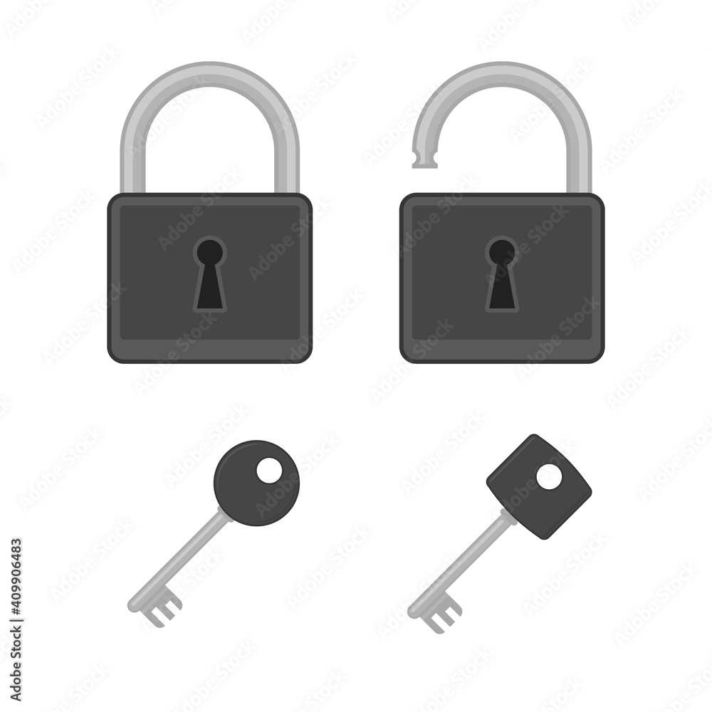 Security icons set. Illustration of lock and keys in flat style. Protection concept. Security icons set. Illustration of lock and keys in flat style. Protection concept.