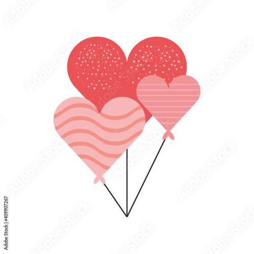 balloons shaped heart romantic decoration in cartoon style white background