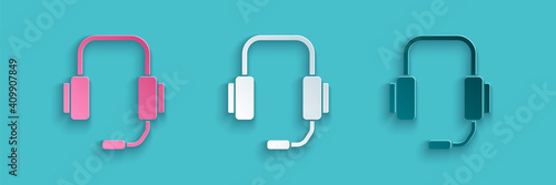Paper cut Online psychological counseling distance icon isolated on blue background. Psychotherapy, psychological help, psychiatrist online consulting. Paper art style. Vector.