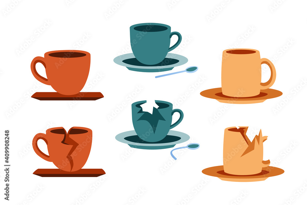 Set of cups with a saucers, Stock vector