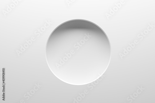 Empty modern abstract white room wall with round blank niche or recess  product presentation template background