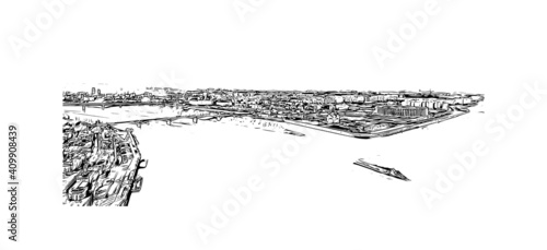 Building view with landmark of Nizhny Novgorod is the
city in Russia. Hand drawn sketch illustration in vector.