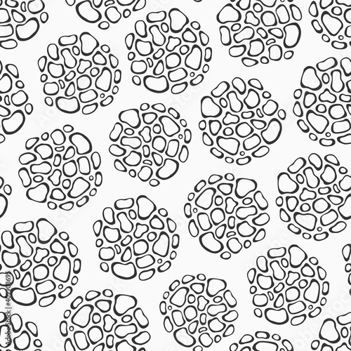 Abstract organic seamless pattern with spots, smooth rounded jumble shapes. Vector monochrome background.
