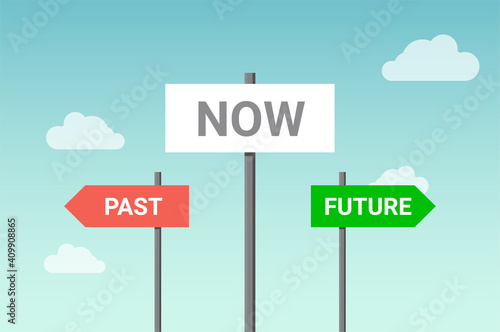 Future past present board icon. Now pas and future way destiny sign