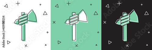 Set Native american tomahawk axe icon isolated on white and green, black background. Vector.