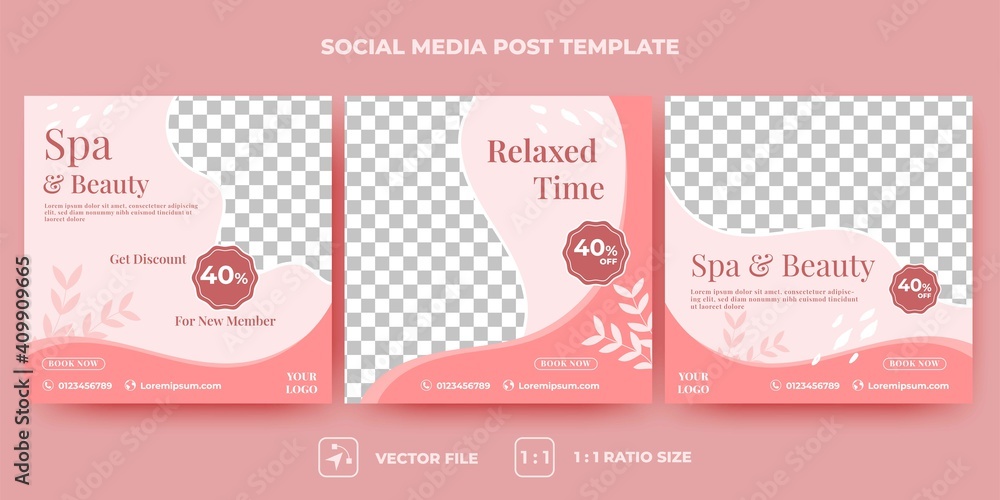 Spa, Beauty, Salon, Massage social media post template design. Modern banner with place for the photo. Usable for social media, banners, and websites