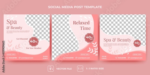 Spa, Beauty, Salon, Massage social media post template design. Modern banner with place for the photo. Usable for social media, banners, and websites