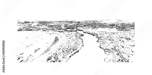 Building view with landmark of Nizhny Novgorod is the
city in Russia. Hand drawn sketch illustration in vector.