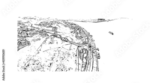 Building view with landmark of Nizhny Novgorod is the
city in Russia. Hand drawn sketch illustration in vector.