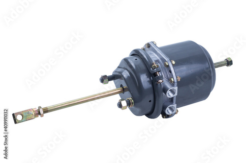 Photography Brake chamber with energy accumulator for truck, isolated on white background