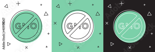 Set No GMO icon isolated on white and green, black background. Genetically modified organism acronym. Dna food modification. Vector.