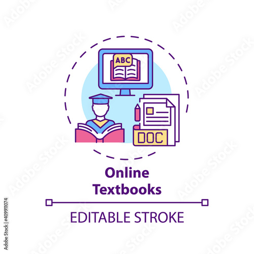 Online textbooks concept icon. Online teaching digital resources. Futuristic learning program for schools idea thin line illustration. Vector isolated outline RGB color drawing. Editable stroke