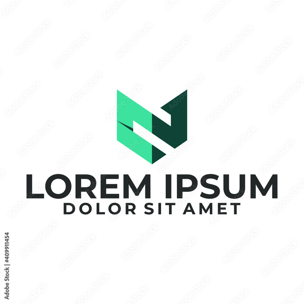 Initial letter N logo template with geometric fox head line art illustration in flat design monogram symbol Initial letter N logo template with geometric fox head line art illustration in flat design monogram symbol