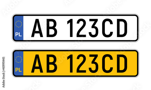 Poland plate license registration car number. European yellow poland license