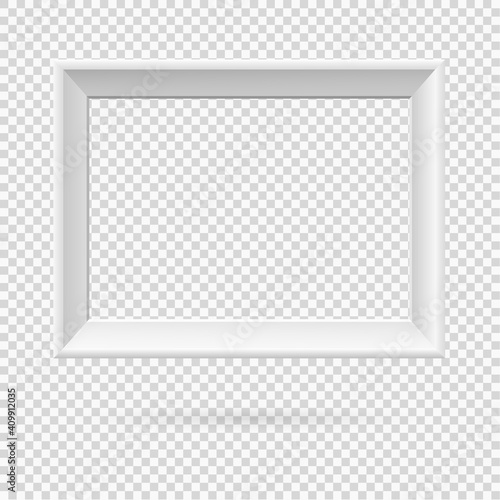 Presentation rectangular picture frame design element with shadow on transparent background. 3D Board Banner wall on isolated clean blank. Vector illustration EPS 10 for photo, image, text