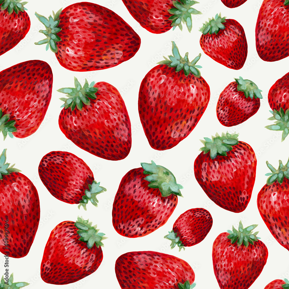Strawberry. Red, juicy garden berry. Bright berries from different angles. Seamless pattern on a white background. Lightweight, botanical, natural. For printing and design on fabric, paper. Strawberry. Red, juicy garden berry. Bright berries from different angles. Seamless pattern on a white background. Lightweight, botanical, natural. For printing and design on fabric, paper.