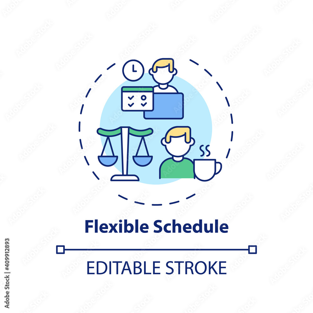 Flexible schedule concept icon. Online tutoring benefits. Study time that differs from normal and suits students idea thin line illustration. Vector isolated outline RGB color drawing. Editable stroke Flexible schedule concept icon. Online tutoring benefits. Study time that differs from normal and suits students idea thin line illustration. Vector isolated outline RGB color drawing. Editable stroke