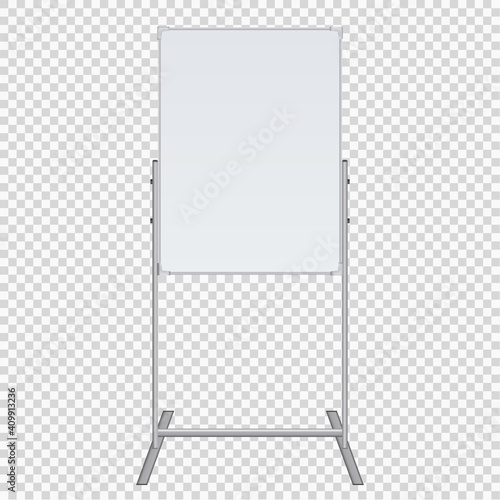 Empty Flip chart blank on tripod over white background. Office Whiteboard For Business Training in office. Isolated Illustration EPS 10. Board Banner Stand 3d rendering for promotional presentation