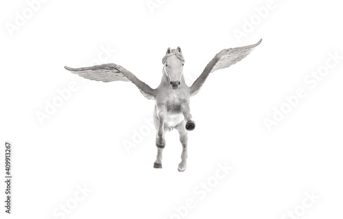 Fotografia statue of the winged horse Pegasus on a white background