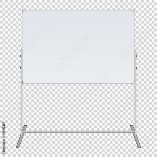 Empty Flip chart blank on tripod over white background. Office Whiteboard For Business Training in office. Isolated Illustration EPS 10. Board Banner Stand 3d rendering for promotional presentation