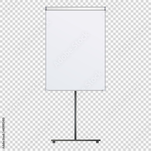 Empty Flip chart blank on tripod over white background. Office Whiteboard For Business Training in office. Isolated Illustration EPS 10. Board Banner Stand 3d rendering for promotional presentation