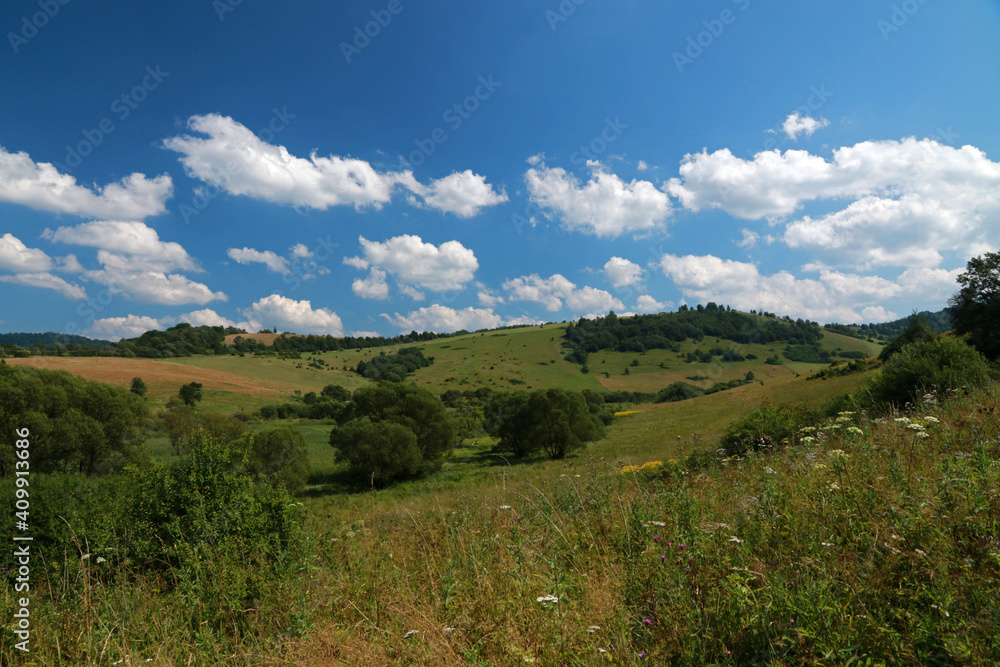 Landscape of Krywe - former and abandoned village in Bieszczady Mountains, Poland 