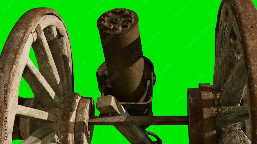 wooden retro cannon at green chromakey background wooden retro cannon at green chromakey background