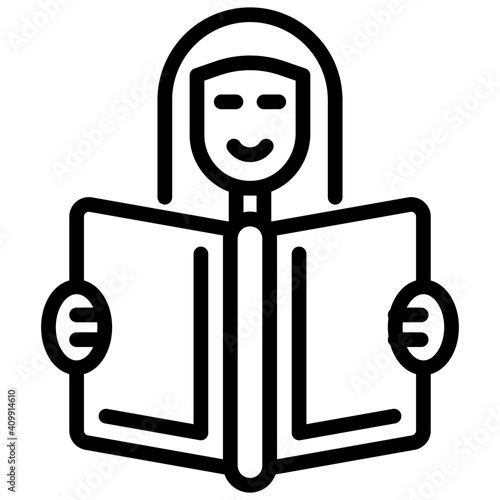 Female avatar with book showing concept of reader icon