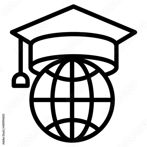 Globe with mortarboard, global learning icon