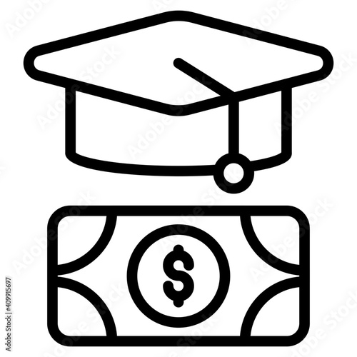 Mortarboard with dollar, educational grant icon