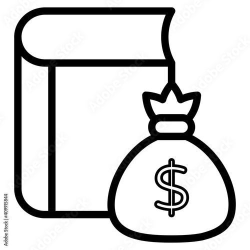 Book with dollar bag, educational loan icon