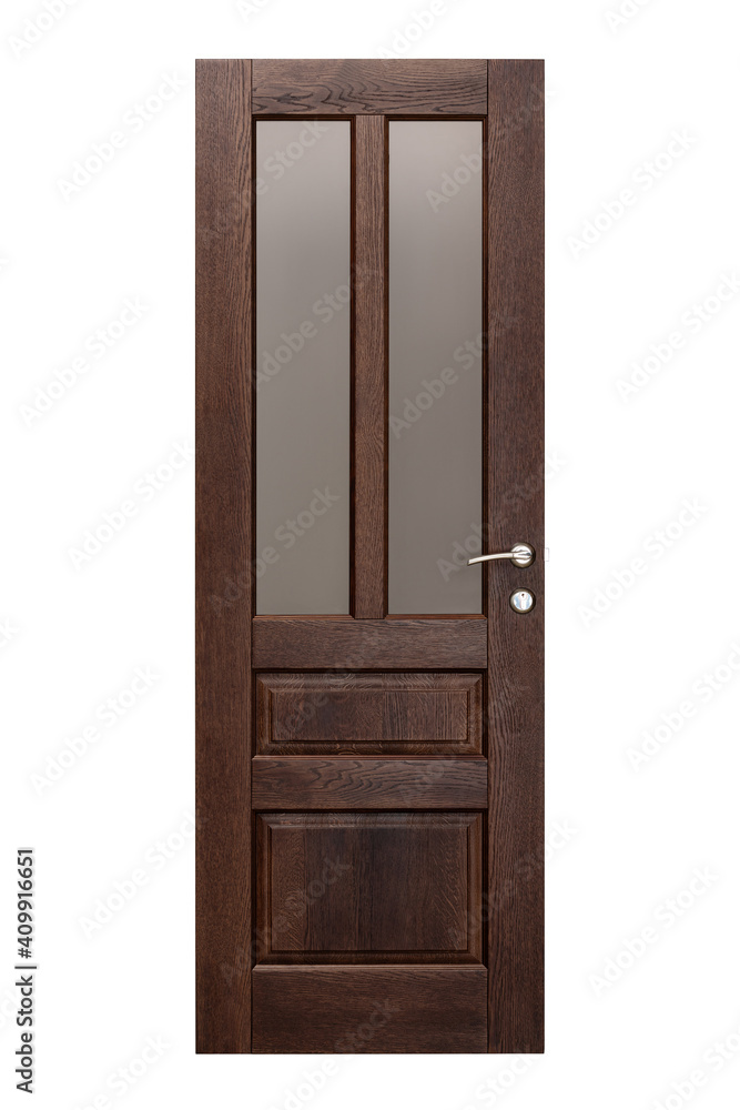 Modern brown wooden door isolated on white background Modern brown wooden door isolated on white background