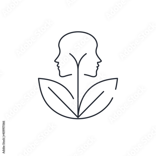 A flower with two faces. Duality. Vector linear icon isolated on white background.