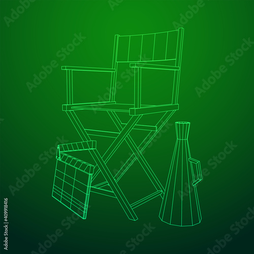 Director movie workplace chair. Wireframe low poly mesh vector illustration photo