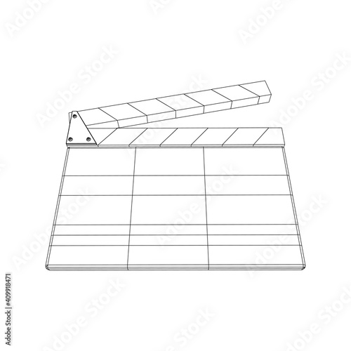 Movie clapper board. Film cinema concept. Wireframe low poly mesh vector illustration