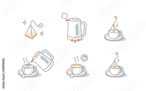 Fotobehang Instruction How to Brewing Tea Bag