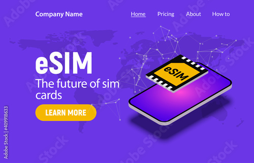 Esim chip card concept icon. Embedded sim card cellular mobile technology smart concept