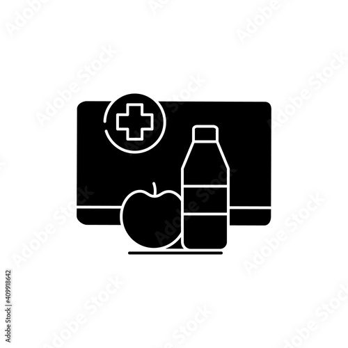Nutrition therapy online line icon. Tele diet website, application. Nutritionist virtual consultation. Telehealth. Telemedicine, health care concept. Isolated silhouette vector illustration