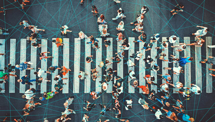 Smart technologies for people control concept. Deep learning and intelligence concept. Network idea. People connected by a network.