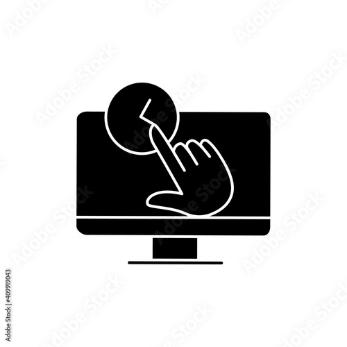 Real time interactive glyph icon. Live chat. Virtual medical consultation. Telehealth medical care. Telemedicine, health care concept. Isolated silhouette vector illustration