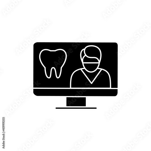 Teledentistry line icon. Telehealth medical care. Virtual dentist consultation. Telemedicine, health care concept. Online stomatology, dental medicine. Isolated silhouette vector illustration
