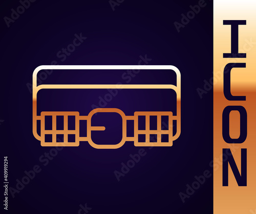 Gold line Hunting cartridge belt with cartridges icon isolated on black background. Bandolier sign. Hunter equipment, armament. Vector.