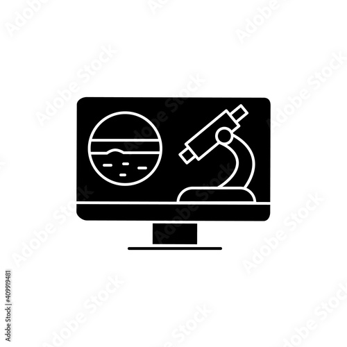 Teleoncology glyph icon. Telehealth medical care. Virtual oncologist consultation. Telemedicine, health care concept. Online medicine, cancerology. Isolated silhouette vector illustration