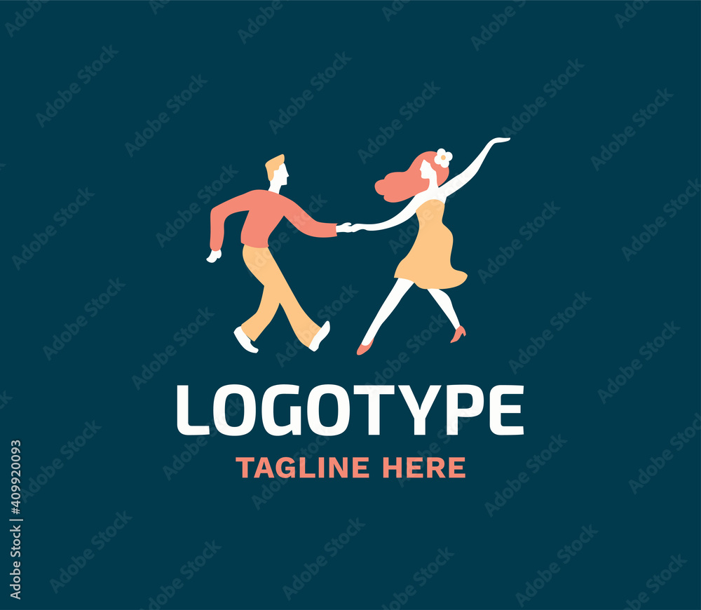 Naklejka premium Dancing couple swing rock and roll vector illustration logo