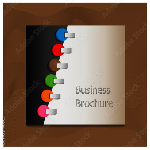 Business brochure template vector design with notebook and binder shape with brown background