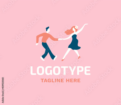 Dancing couple swing dance rock and roll vector illustration logo