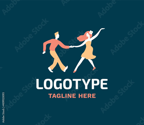 Dancing couple swing rock and roll vector illustration logo