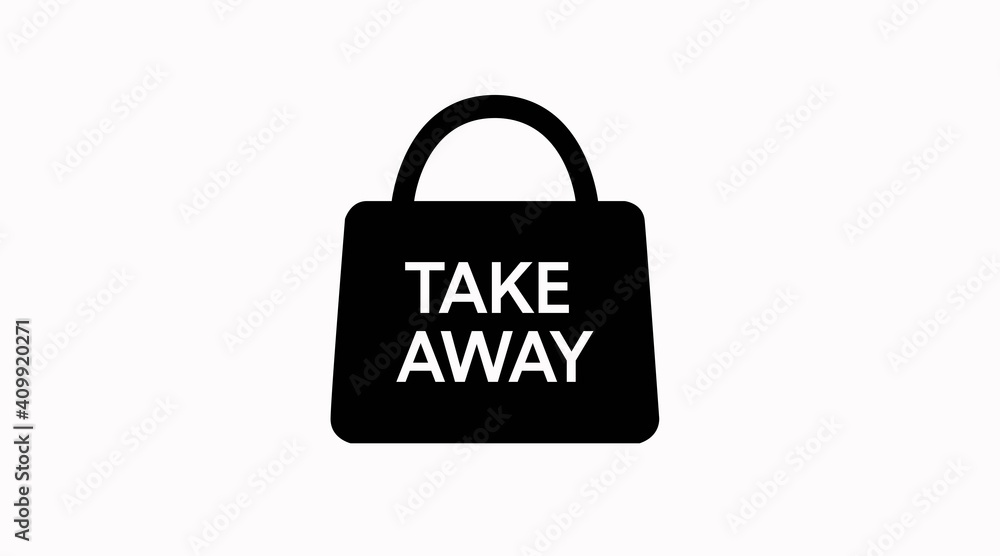 Vector Isolated Black and White Take Away Bag Icon or Sign Vector Isolated Black and White Take Away Bag Icon or Sign