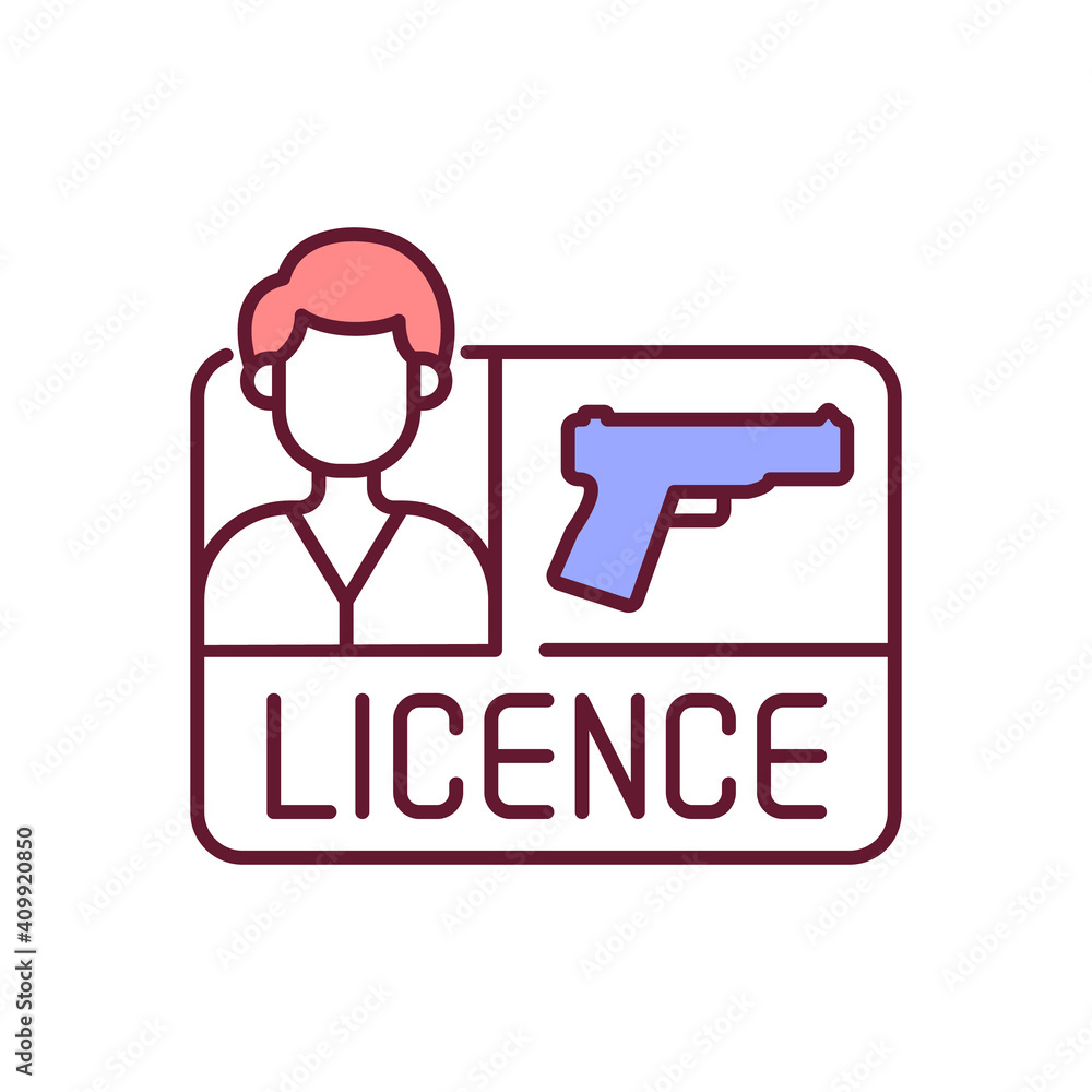 Gun license RGB color icon. Weapon control. Permit for pistol for self
