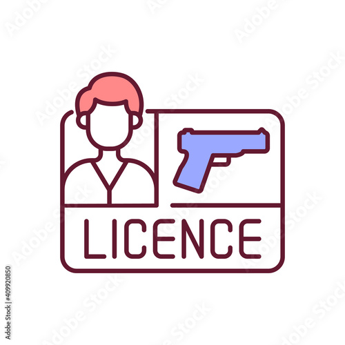 Gun license RGB color icon. Weapon control. Permit for pistol for self defense and protection. Firearms regulation. Legislation for civilian ownership of handgun. Isolated vector illustration
